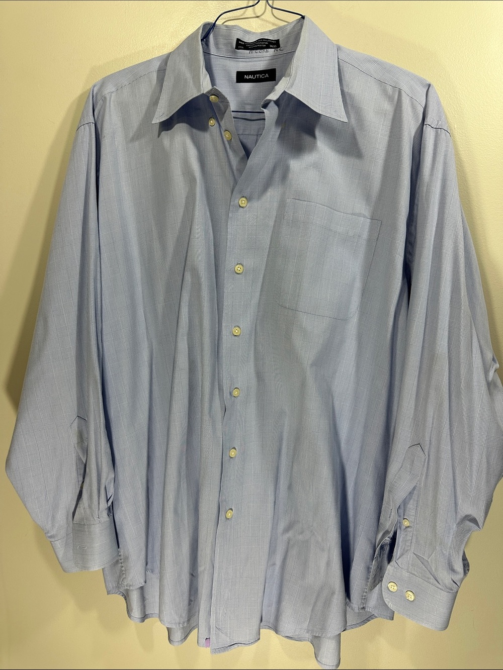 Nautica Light Blue Glen Plaid Dress Shirt neck 17.5 34/35